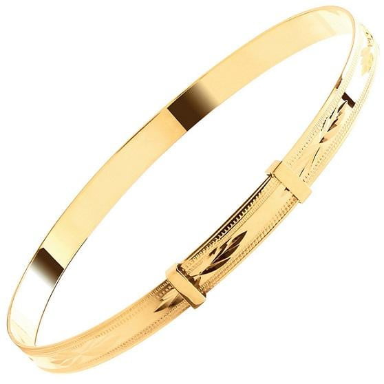 9K Yellow Gold Diamond-Cut Ladies Expandable Slave Bangle - Pobjoy Diamonds