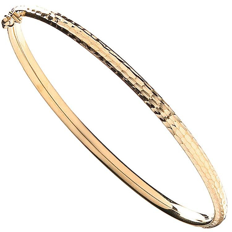 9K Yellow Gold Ladies Hinged Bangle - Pobjoy Diamonds