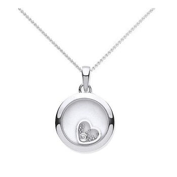 9K White Gold Circle & Heart Diamond Pendant - Pobjoy Diamonds