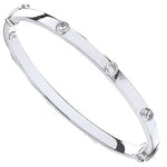 9K White Gold Hollow Hinged Bangle With CZ Studs - Pobjoy Diamonds