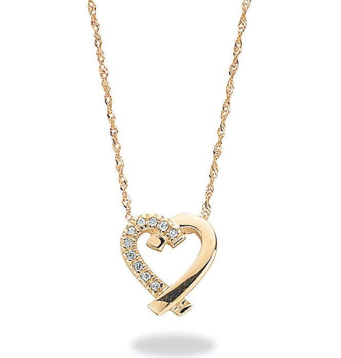 9K Yellow Gold And Round Cut Diamond Ladies Heart Silhouette Pendant With 9K Yellow Gold Chain From Pobjoy