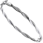 Ribbed & Smooth Twisted Tube 9K White Gold Hinged Bangle  - Pobjoy Diamonds