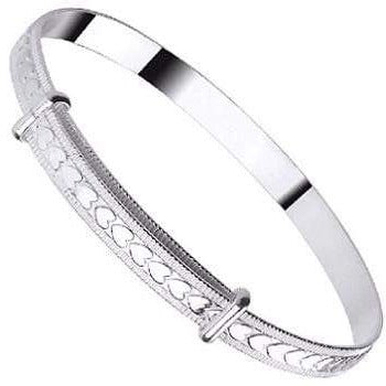 Baby Silver Expandable Heart Pattern Bangle - Pobjoy Diamonds