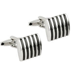 Black Enamel & Rhodium Plated Mens Cufflinks - Pobjoy Diamonds