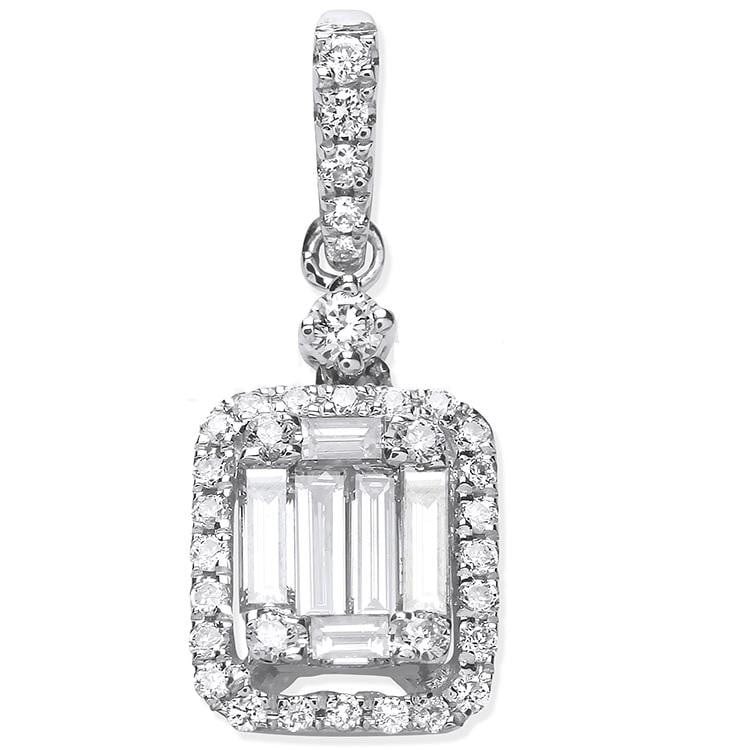 18K White Gold Baguette Diamond Pendant - Pobjoy Diamonds