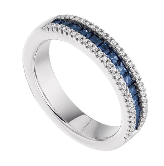 9K White Gold Princess Cut Sapphire & DIamond Half Eternity Ring - 0.85 CTW - Pobjoy Diamonds