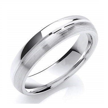 18K White Gold Grooved Polished Wedding Band - Pobjoy Diamonds