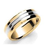 18K Gold & 950 Platinum Two Colour Grooved Ring 7mm - Pobjoy Diamonds