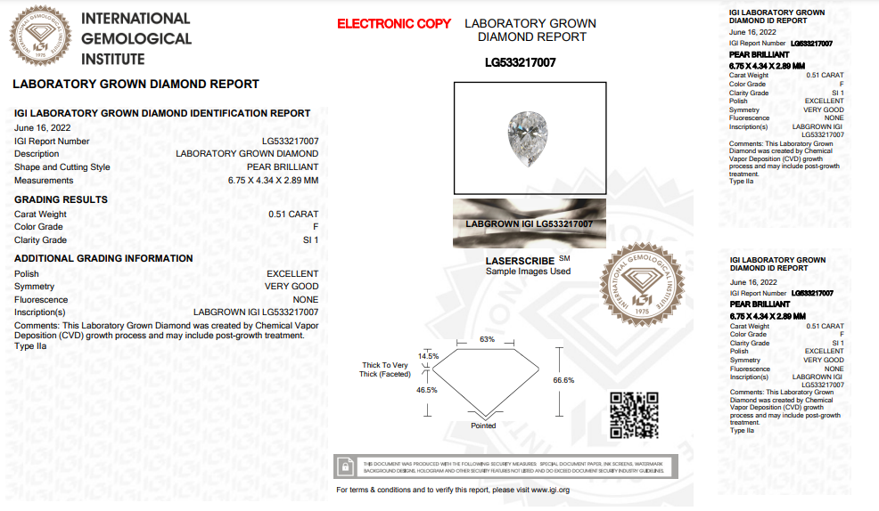 Ethical Lab Pear Shaped Diamond 0.50 Carat