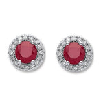 Ruby & Diamond 9K White Gold Round Stud Earrings - Pobjoy Diamonds