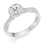 18K White Gold 1.30 CTW Diamond Halo & Shoulder Ring Pobjoy Diamonds