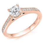 18K Rose Gold Round Brilliant Cut Diamond With Shoulders Ring 0.75 CTW - Pobjoy Diamonds