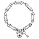 Sterling Silver Chunky Link Padlock Charm & Key Bracelet - Pobjoy Diamonds