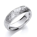 18K White Gold Hammered & Smooth 6mm Wedding Band - Pobjoy Diamonds