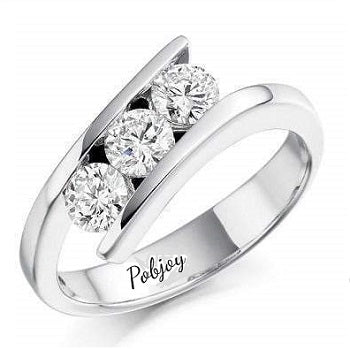 18K White Gold Tension Set Diamond Trilogy Ring - 0.75 CTW - Pobjoy Diamonds