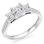 18K White Gold 1.10 CTW Princess Cut Diamond Trilogy Ring G/Si - Pobjoy Diamonds