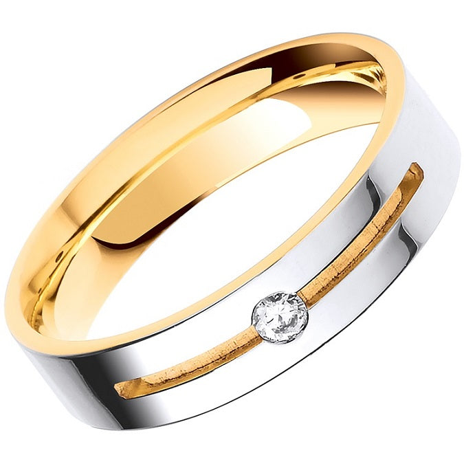 18K Or 9K White & Yellow Gold Flat Court Diamond Wedding Band-Pobjoy Diamonds