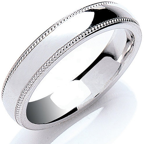 18K White Gold Milgrain Double Edged Wedding Band 5mm - Pobjoy Diamonds