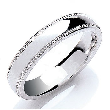 18K White Gold Milgrain Double Edged Wedding Band 5mm - Pobjoy Diamonds