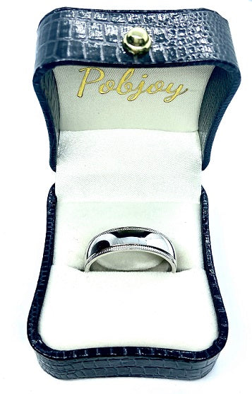 18K White Gold Milgrain Double Edged Wedding Band 5mm - Pobjoy Diamonds