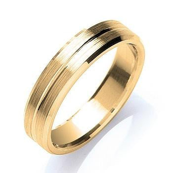 18K Gold Flat Court Grooved Matt & Diamond Cut 5mm Ring - Pobjoy Diamonds