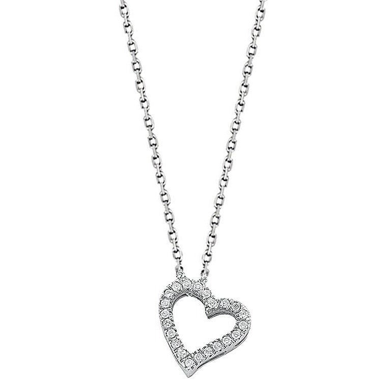 9K White Gold & Diamond Heart Pendant With Matching Box Chain