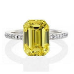 18K Gold Fancy Intense Yellow Emerald Cut Lab Grown Diamond 1.36 Carat Ring - Pobjoy Diamonds