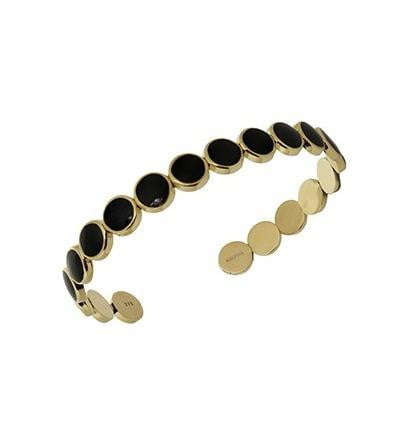 9K Yellow Gold & Enamel Circles Ladies Torque Bangle - Pobjoy Diamonds