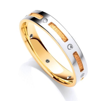 Two Colour Gold Flat Court Seven Stone Diamond Wedding Band