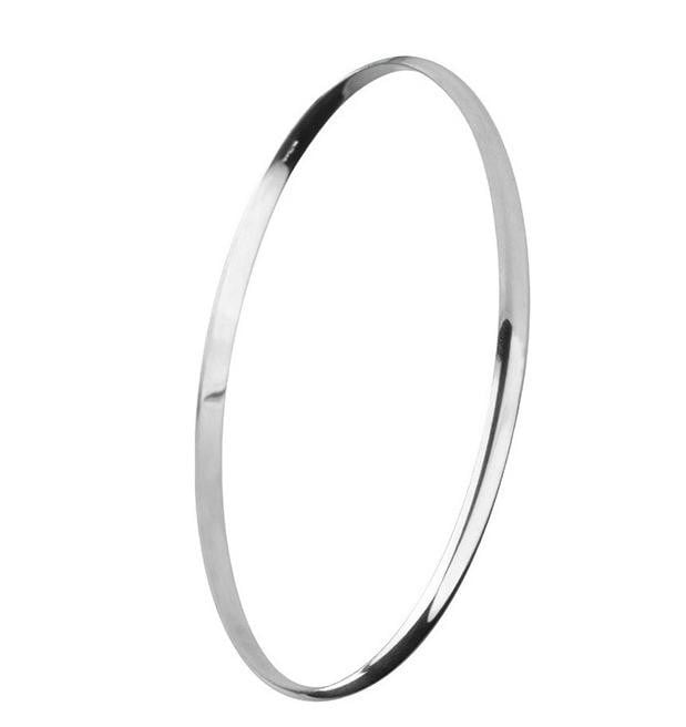 9K White Gold D-Shaped Ladies Bangle 3.4MM - Pobjoy Diamonds