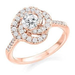18K Rose Gold Diamond Halo & Shoulders Cluster Engagement Ring 0.95 CTW - Pobjoy Diamonds