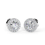 18K Gold Diamond Halo Stud Earrings 0.40 Carat