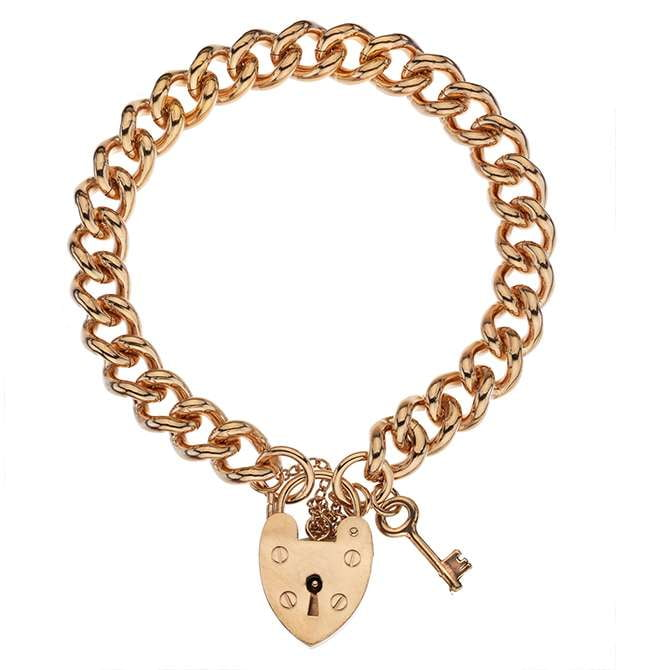 9K Rose Gold Ladies Heavy Curb Bracelet With Padlock - Pobjoy Diamonds