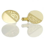 9K Yellow Gold Oval Part Engraved Gents Cufflinks - Pobjoy Diamonds