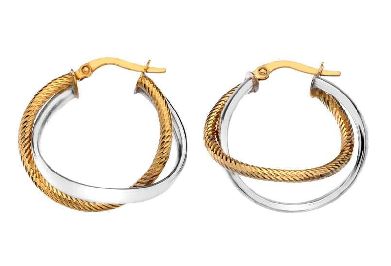 9K White & Yellow Gold Rope Style Large Hoop Earrings - Pobjoy Diamonds