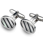 Sterling Silver Gents Black Onyx & Mop Striped Cufflinks - Pobjoy Diamonds