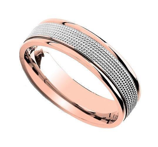 18K Gold & Platinum Two Colour Flat Court Millgrain Centre Wedding Band 6mm - Pobjoy Diamonds