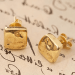 Handmade Yellow Gold On Sterling Silver Textured Square Stud Earrings