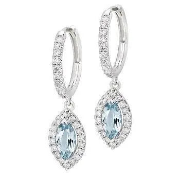 18K Gold & Aquamarine 1.90 Carat Diamond Drop Earrings