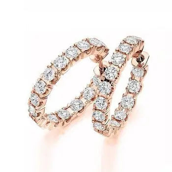 18K Rose Gold Diamond Hoop Earrings 3.00 Carats