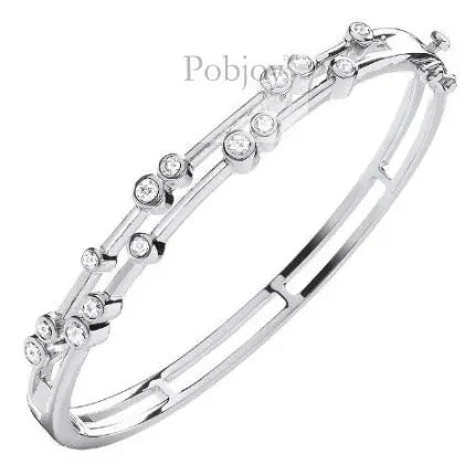 18K White Gold 1.00 Carat Studded Hinged Diamond Bangle - Pobjoy Diamonds