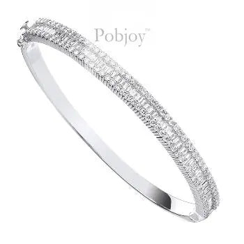 18K White Gold Diamond Bangle Round & Baguette 3.00 Carats - Pobjoy Diamonds