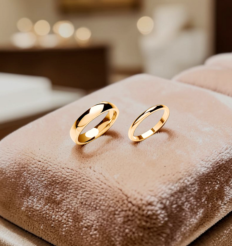 18K Yellow Gold His & Her Wedding Bands - Special Order 30% Initial Payment - Pobjoy Diamonds