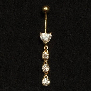 Four Stone Lab Diamond Heart Drop Belly Ring 1.30 Carats