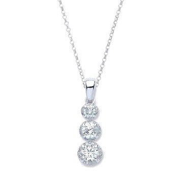 18K White Gold Trilogy Diamond Pendant & Necklace - Pobjoy Diamonds
