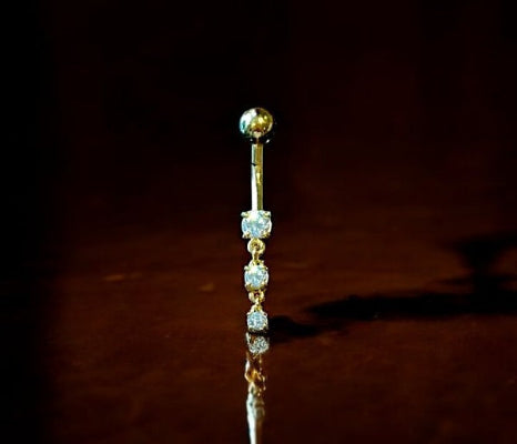 Graduated Lab Diamond Drop Belly Ring 198K Yellow Gold