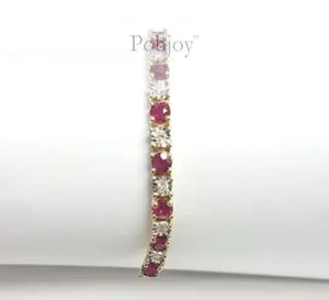 9K Gold Diamond Tennis Bracelet With Pink Sapphires