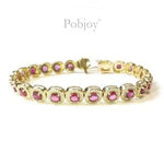 9K Gold Diamond Tennis Bracelet With Pink Sapphires - Pobjoy Diamonds
