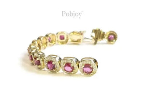 9K Gold Diamond Tennis Bracelet With Pink Sapphires