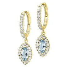 Load image into Gallery viewer, 9K Gold &amp; Aquamarine 1.90 CTW Diamond Drop Earrings